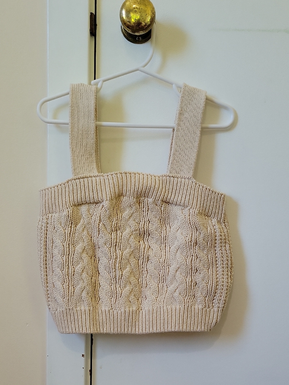 Beige Cable Knit Cropped Tank Top